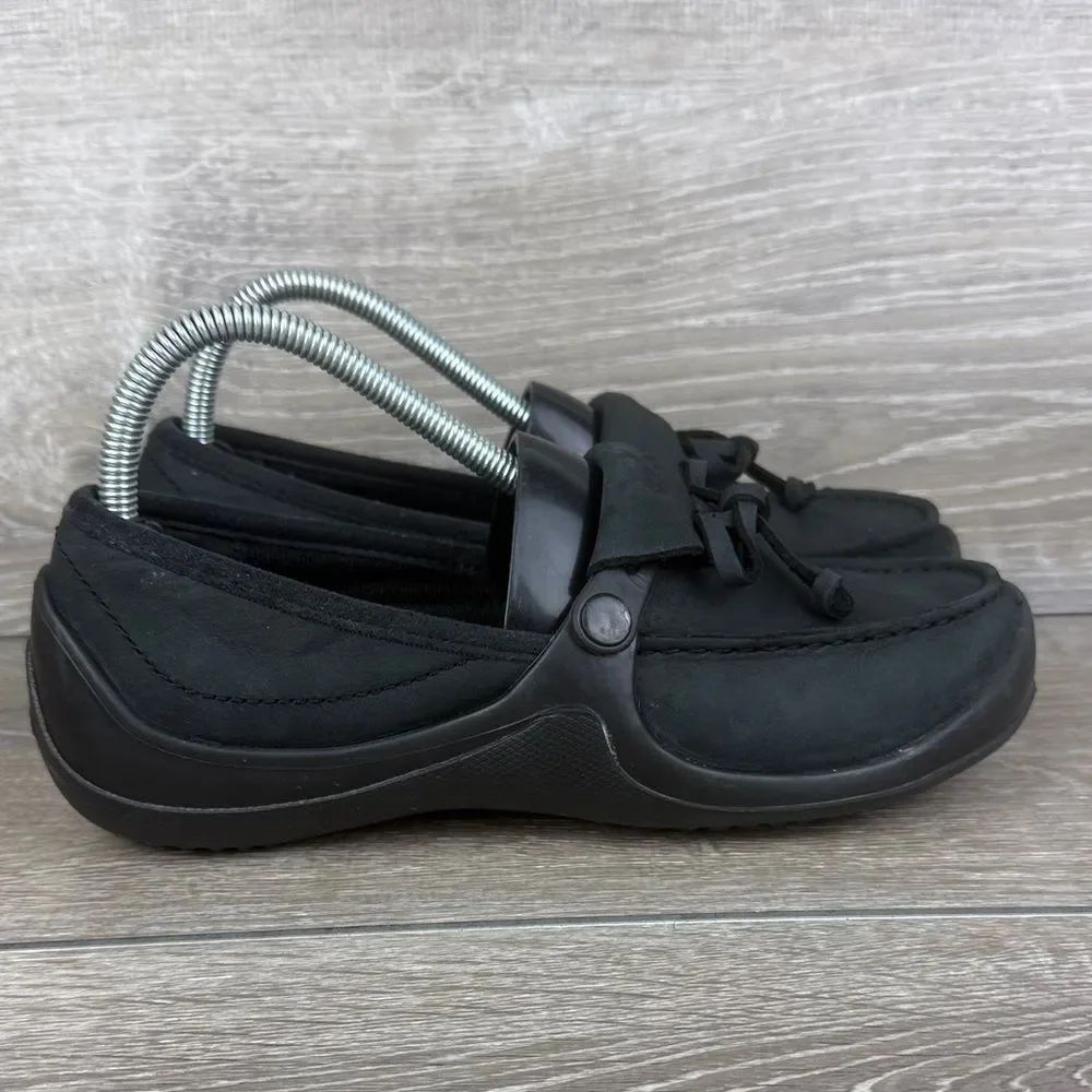 Crocs Women’s Sz 8 Black Nubuck Slip On Rubber Sole Comfort Loafer Shoes 11555